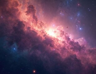 Naklejka premium Colorful space galaxy cloud nebula wallpaper. Stary night cosmos in universe. Science astronomy supernova wallpaper background. Galactic stellar astral solar planetary interstellar cosmic milky way