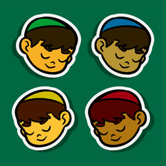Cute Cartoon Kids Faces Cartoon Sticker Illustration