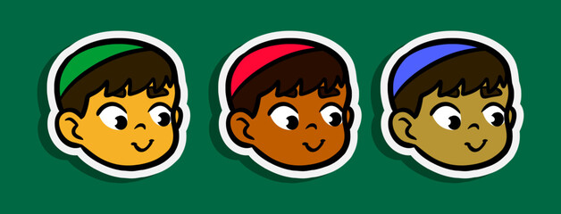 Cute Cartoon Kids Faces Cartoon Sticker Illustration