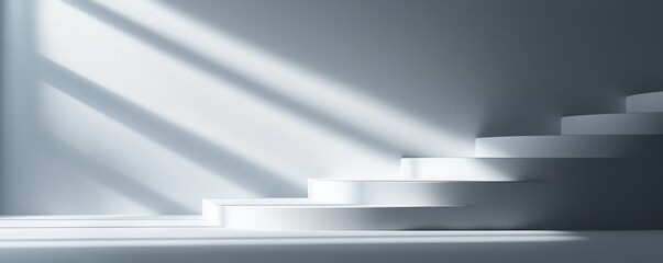 Elegant minimalistic staircase with soft light and shadows in modern design