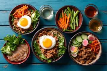 Healthy food consisting of vegetables, meat and eggs, for those on a diet to lose weight.