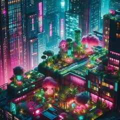 Cyberpunk Rooftop Garden
