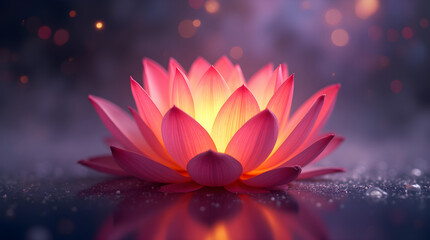 Dreamy Glowing Pink Lotus Water Lily Soft Light Bokeh Serene Spiritual Zen Blossom