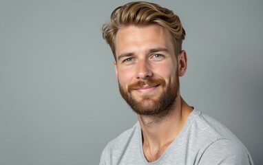 Obraz premium Portrait of Man with Light Brown Hair and Beard