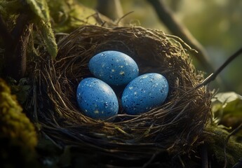 Obraz premium Blue Eggs Nestled Safely Among Twigs