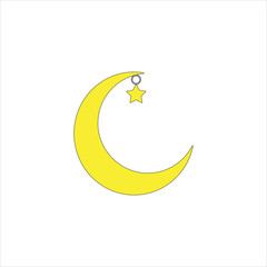 Crescent moon with hanging star vector illustration on white background. Ramadan, Eid Mubarak icon 