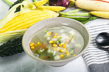 Soup with corn and broccoli