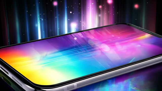 Sleek Smartphone on Floor with Colorful Light Rays
