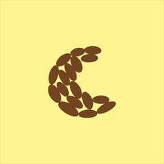 Dates fruit crescent moon shape vector illustration on yellow background. Ramadan fasting food