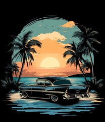 Classic Car Sunset by the Ocean