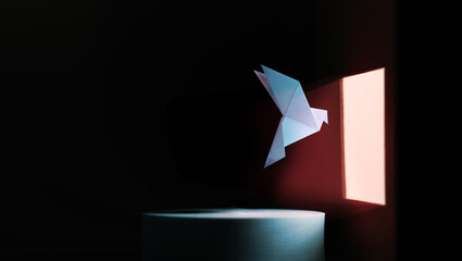 Peace, Hope concepts. World International Peace Day. Freedom Symbolic. a Paper Origami White Dove...