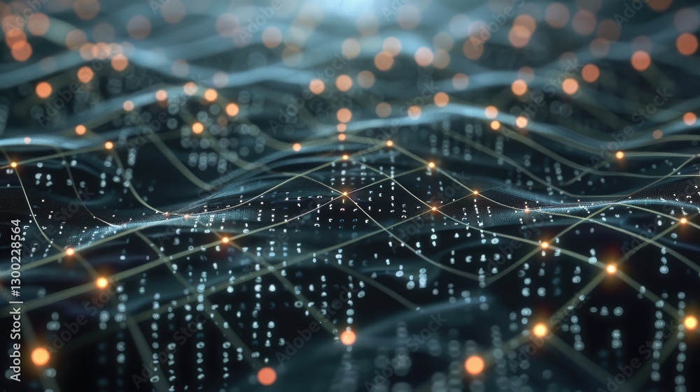 Poster this abstract image showcases a dynamic visualization of data parameters, featuring flowing lines an