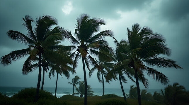 Dark Stormy Coastal Palm Trees Hurricane Sky Tropical Ocean Beach Weather Moody Dramatic Seascape Natural View