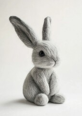 Grey felt rabbit toy, studio shot, white background, Easter decoration