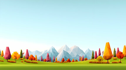 Obraz premium Pixelated Autumnal Landscape With Mountains And Colorful Trees Under Blue Sky