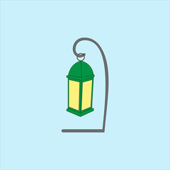 Islamic lantern for Ramadan vector illustration. Hanging oil lamp light
