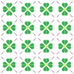 Cute four-leaf clover geometric vector seamless pattern tile. St Patrick's Day green shamrock background texture. Spring summer textile print on transparent background

