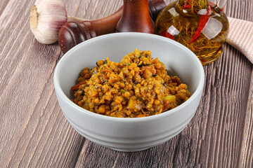 Vegan garnish - lentil with vegetables