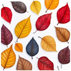 Fototapeta premium Assortment of autumn leaves in different shapes and colors beautifully displaying the vibrancy and diversity of fall