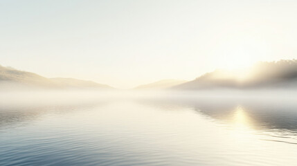 Obraz premium A serene lakeside view, where calm waters reflect the golden morning light