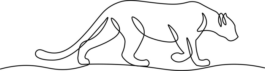Panther, Jaguar, Tiger one line drawing with editable stroke on white isolated background. Vector illustration