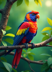 Obraz premium Low polygon style colorful bird on tree branches new falce image
