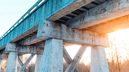 Obraz premium Sunset over old wooden bridge rural area landscape photography calm environment low angle view architectural beauty