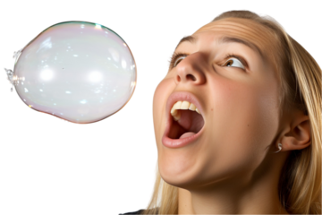 Girl Blowing Bubble Gum – Playful Expression Isolated on Transparent Background