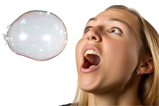 Girl Blowing Bubble Gum &ndash; Playful Expression Isolated on Transparent Background