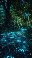 Fototapeta premium A Lush Forest Scene With Glowing Particles on the Ground