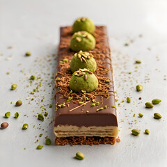 milk chocolate bar filled with pistachio paste and kataifi, White background
