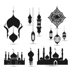 Design Set collection logo Islamic mosque muslim symbols of Ramadan Mubarak