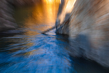 slow pose view of the Ardèche river near the Devil's Bridge at Thueyts