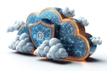 Cloud security concept with shield and advanced digital representation