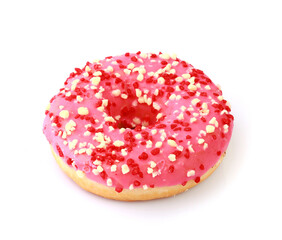 Pink donut isolated on white background with clipping path