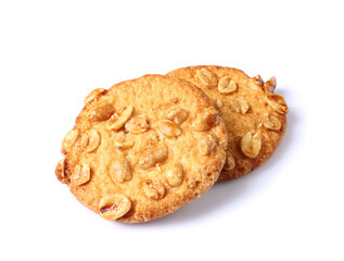 Cookies with peanuts isolated on white background with clipping path