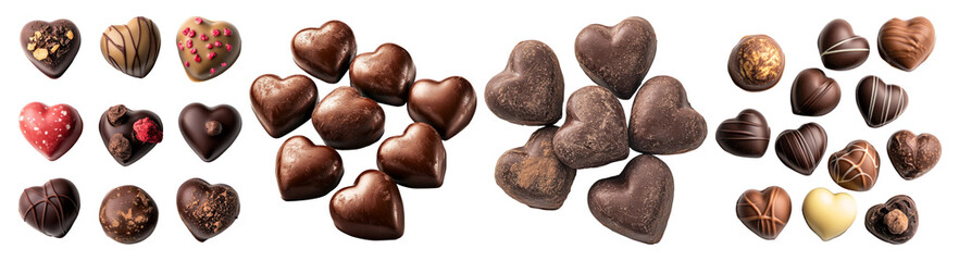 Assorted Heart-Shaped Chocolates for Romantic Occasions, PNG bundle collection, Isolated on Transparent Background