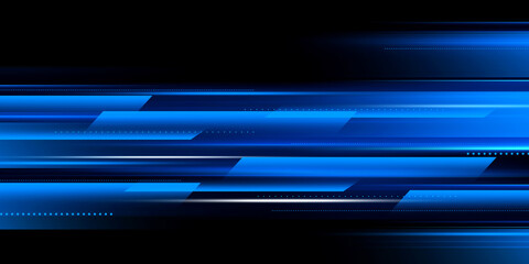 Acceleration speed motion on night road. Light and stripes moving fast over dark background. Abstract blue Illustration.