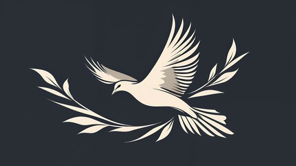 Elegant Bird Flying Among Stylized Leaves on Dark Background