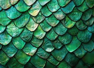 Fototapeta premium green dragon scales seamless pattern textured background, shiny metallic surface, fish scale texture, fantasy reptile skin design, snake scales