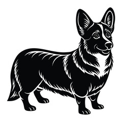 Pembroke Welsh Corgi Dog Silhouette. Pembroke Welsh Corgi Silhouette Vector. Stylish Corgi Silhouette Design. Pembroke Welsh Corgi Dog Standing silhouette isolated on a white background