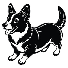 Pembroke Welsh Corgi Dog Silhouette. Pembroke Welsh Corgi Silhouette Vector. Stylish Corgi Silhouette Design. Pembroke Welsh Corgi Dog Running silhouette vector in isolated on a white background. 