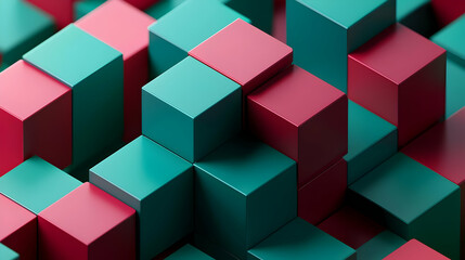 Obraz premium Isometric Cubes Pattern of Red and Green Colors Displaying a Geometric Arrangement