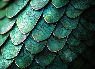 Obraz premium green dragon scales seamless pattern textured background, shiny metallic surface, fish scale texture, fantasy reptile skin design, snake scales