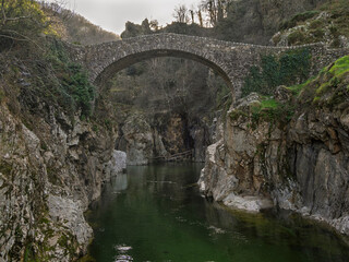 View of the Devil's Bridge over the Ardèche, France