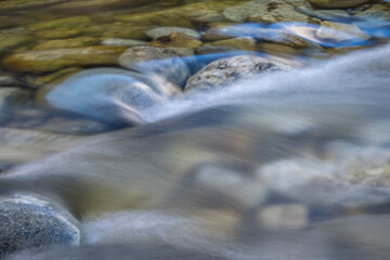slow pose view of the Ardèche river near the Devil's Bridge at Thueyts