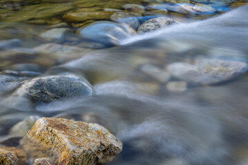 slow pose view of the Ardèche river near the Devil's Bridge at Thueyts