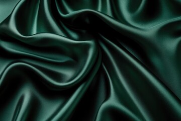 Fototapeta premium Luxurious Emerald Green Silk Fabric Draped in Elegant Waves Rich Texture and Smooth Surface Background