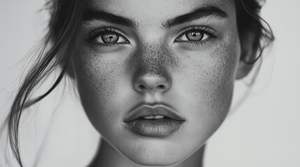 Fototapeta premium A timeless grayscale portrait of a woman with striking features