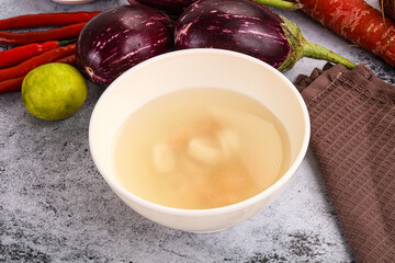 Light seafood soup with prawns